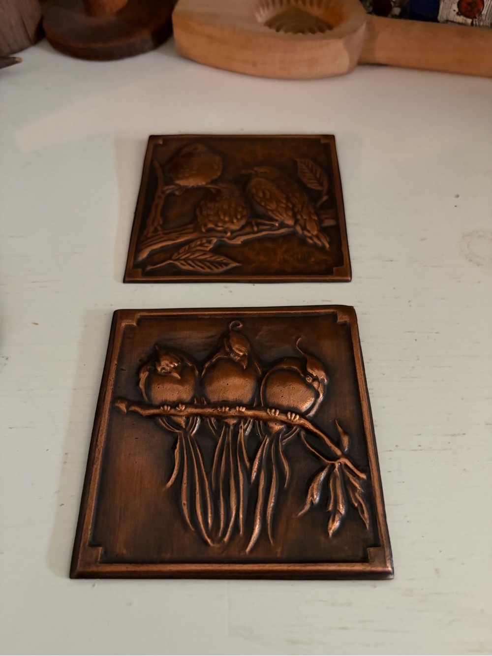 Albert Gilles Decorative Copper Bird Relief Wall Plaque - Set of 2